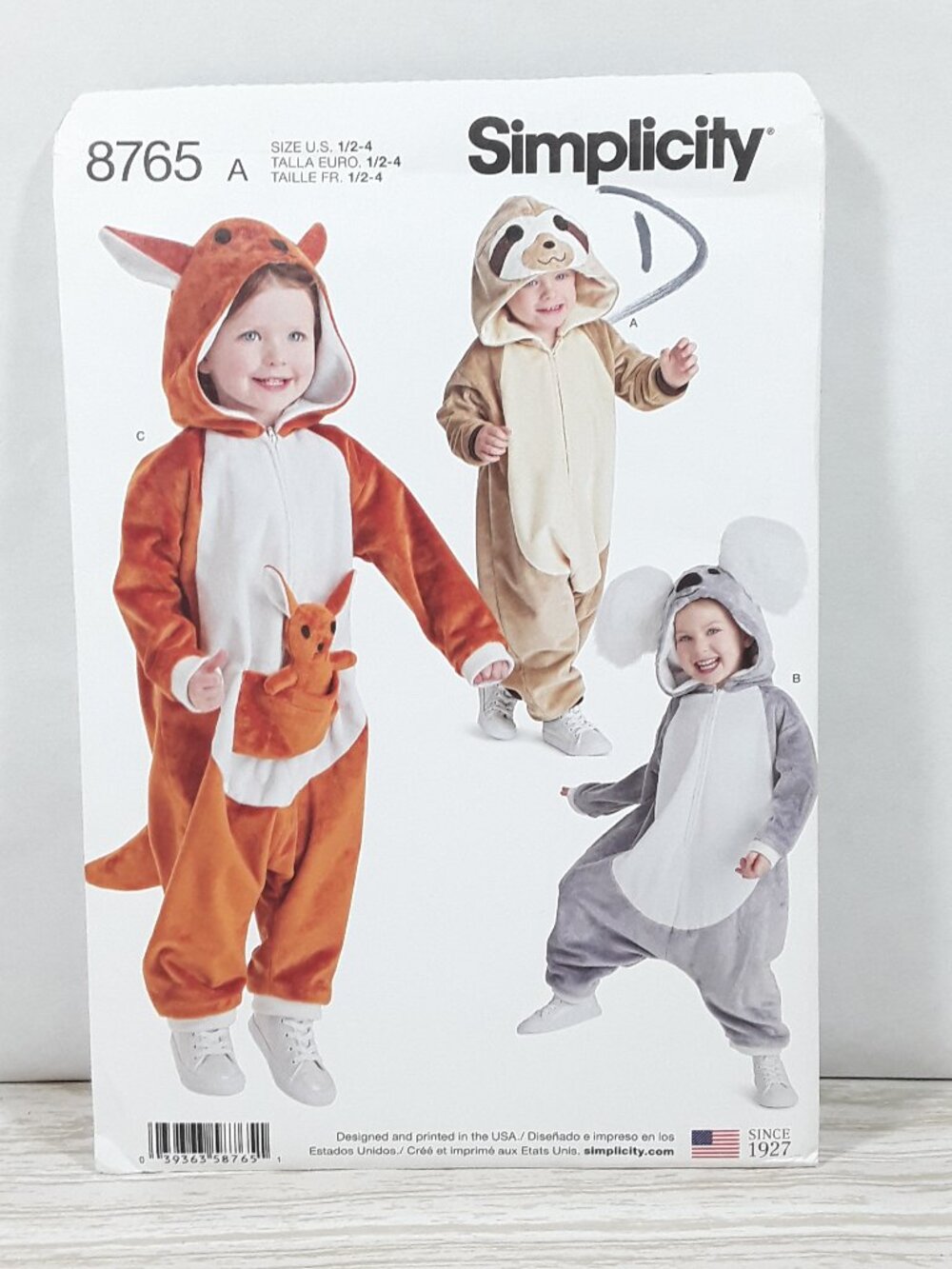 uncut Toddlers 1-4 Costume Sewing Pattern, Koala Kangaroo Sloth Simplicity 8765